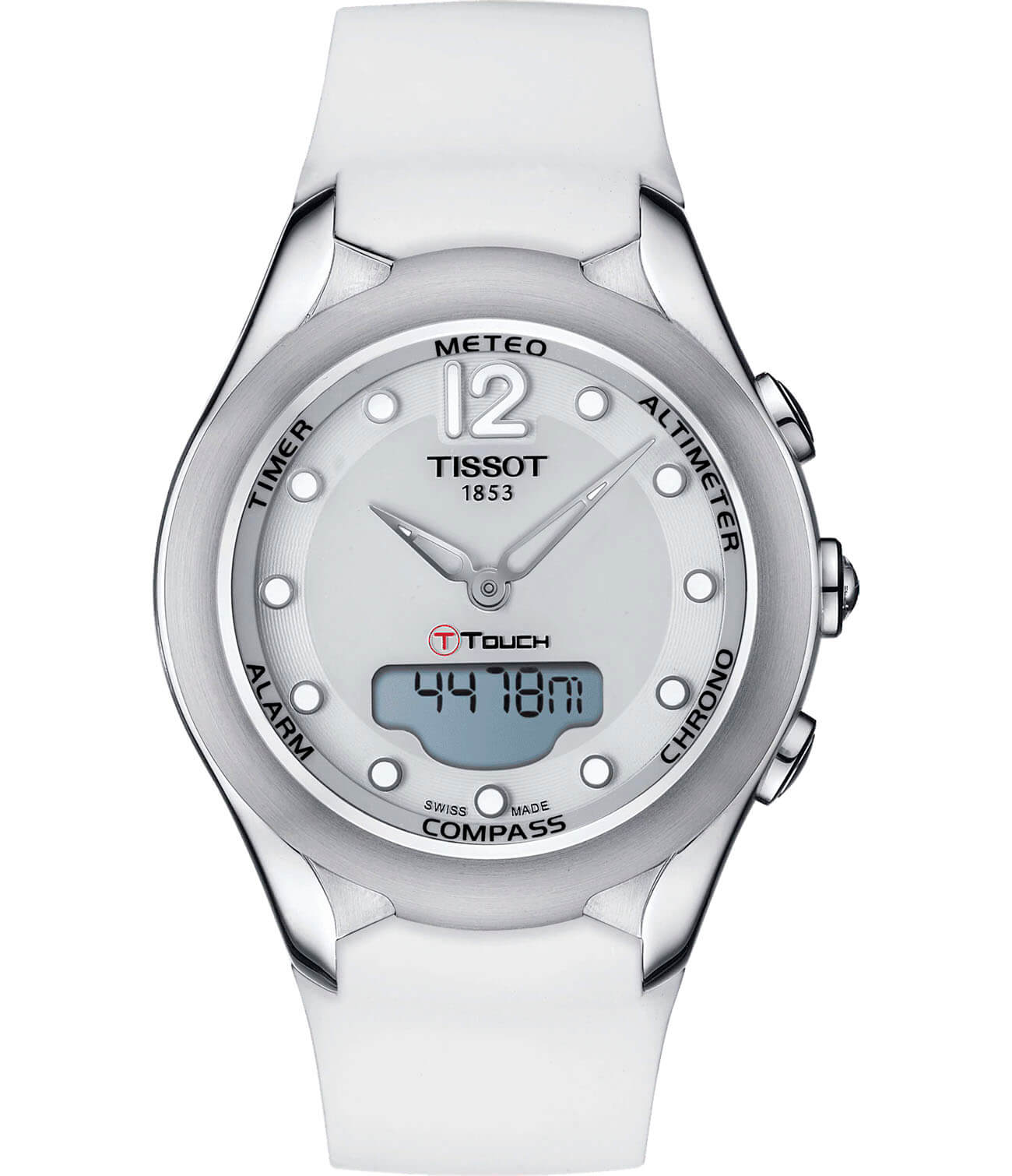 Tissot Tissot T-Touch Lady Solar T075.220.17.017.00 T Touch T0752201701700 кварцевые женские часы белый циферблат, браслет силикон — вид спереди