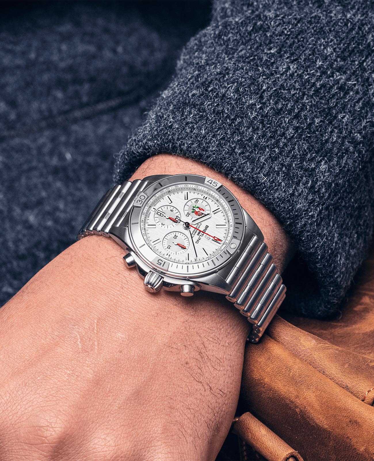 Breitling Breitling Chronomat B01 42 Six Nations England AB0134A71A1A1 мужские часы серебристый циферблат на запястье