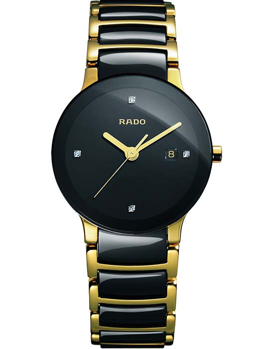 Rado Rado Centrix Diamonds R30930712  R30930712 кварцевые женские часы черный циферблат, браслет сталь + pvd + керамика — вид спереди