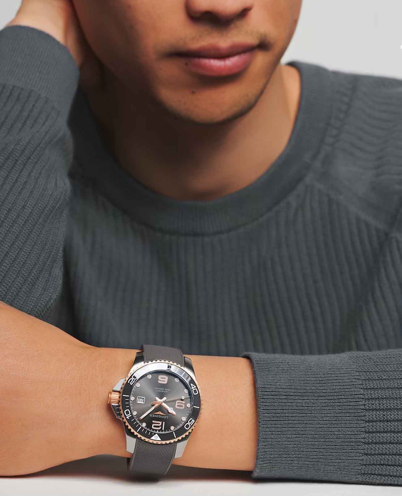 Longines Longines HydroConquest L3.782.3.78.9 мужские часы серый циферблат на запястье