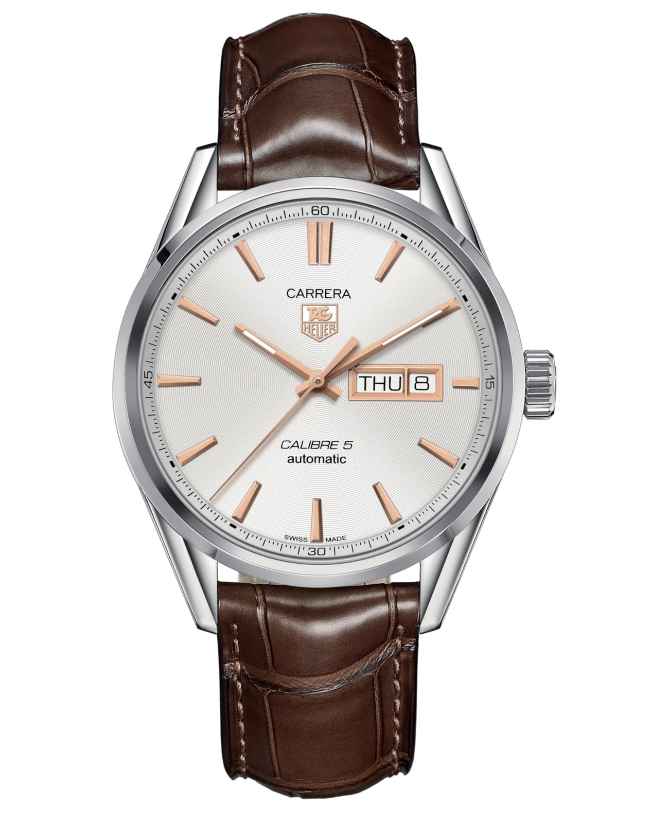 TAG Heuer TAG Heuer Carrera WAR201D.FC6291  WAR201D.FC6291 механические мужские часы серебристый циферблат, браслет кожаный — вид спереди