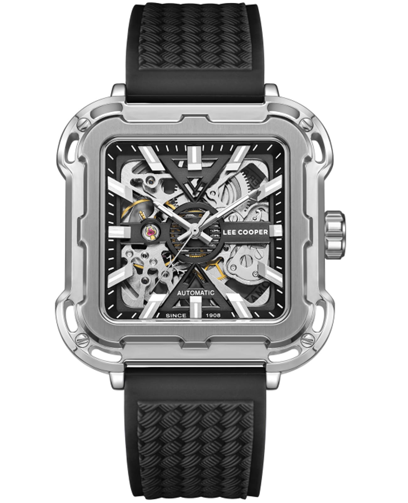 Lee Cooper Lee Cooper LC08072.351  LC08072.351 механические мужские часы черный циферблат, браслет каучук — вид спереди