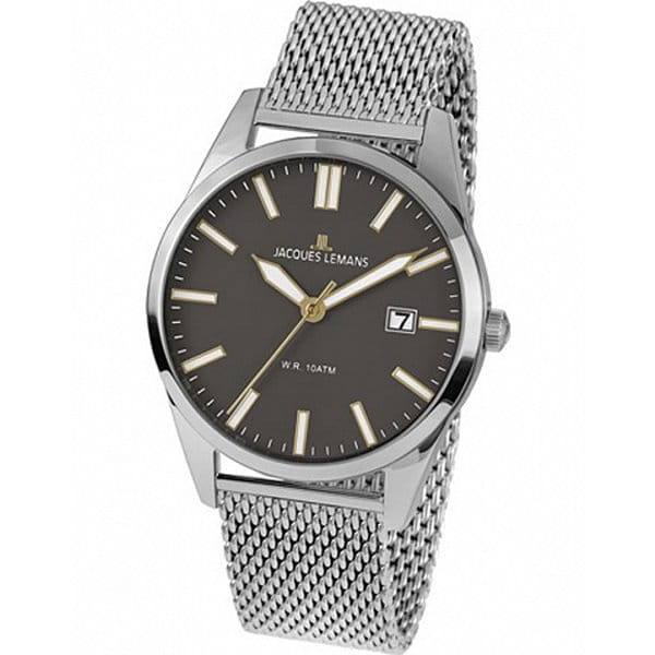 Jacques Lemans Jacques Lemans 1-2002N  1-2002N кварцевые мужские часы черный циферблат, браслет нержавеющая сталь — вид спереди