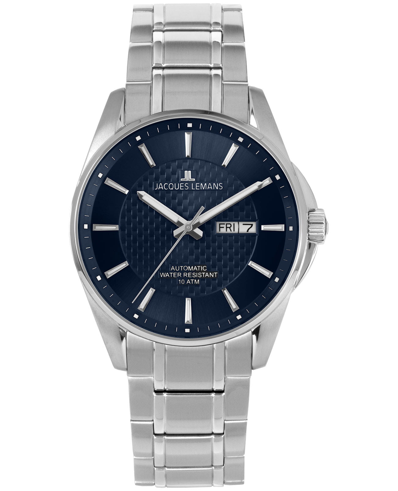 Jacques Lemans Jacques Lemans Automatic 1-2210i  1-2210i механические мужские часы синий циферблат, браслет нержавеющая сталь — вид спереди