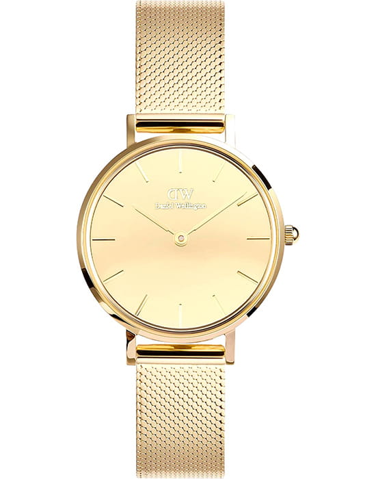 Daniel Wellington Daniel Wellington Petite Reflection Gold DW00100797  DW00100797 кварцевые женские часы золотой циферблат, браслет нержавеющая сталь с pvd-покрытием — вид спереди