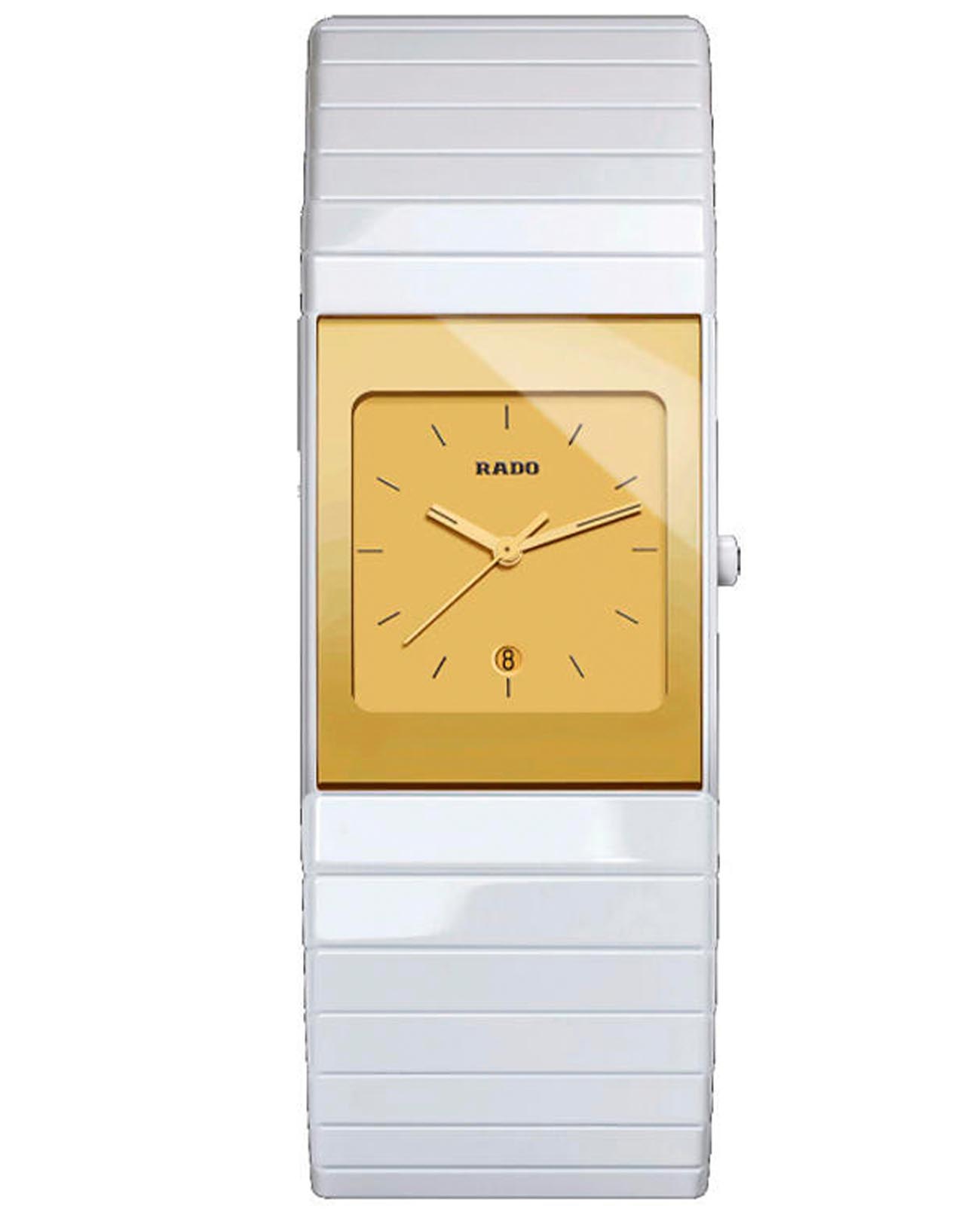 Rado Rado Ceramica R21709252  R21709252 кварцевые женские часы золотой циферблат, браслет высокотехнологичная керамика — вид спереди