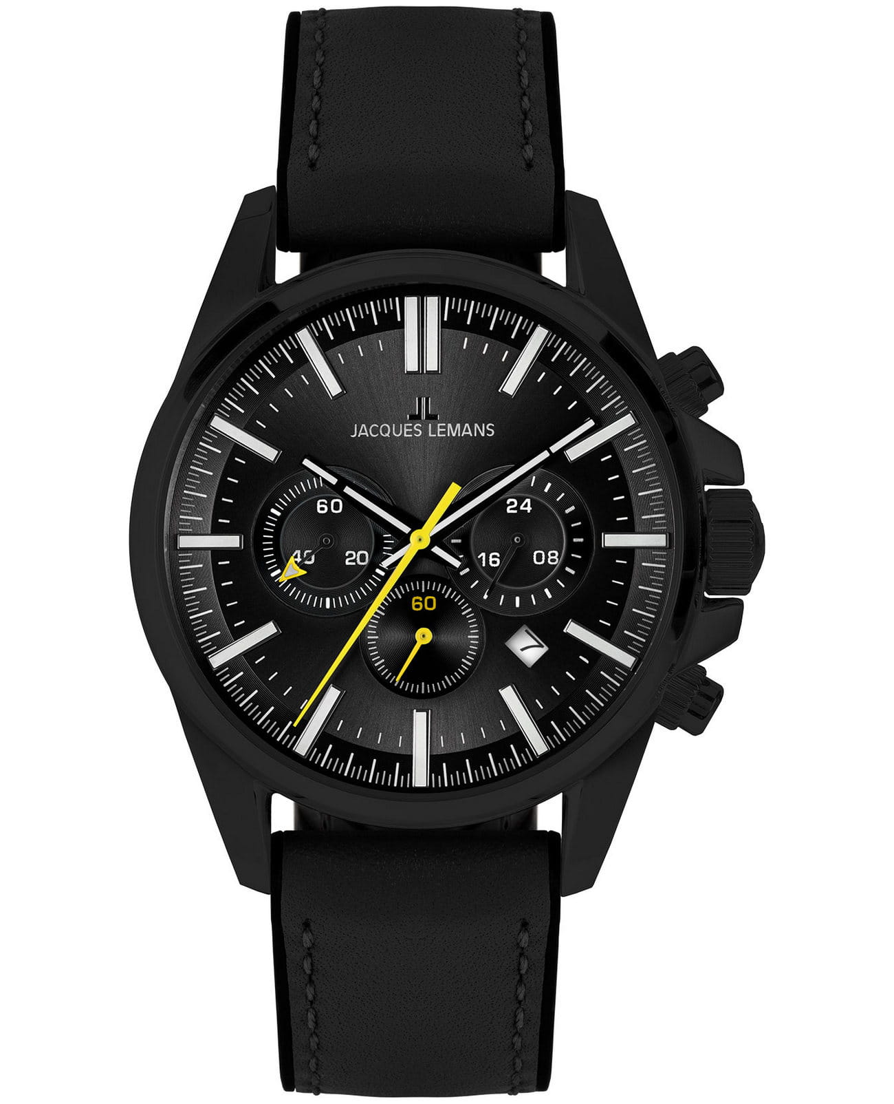Jacques Lemans Jacques Lemans  Sport 1-2119B  1-2119B кварцевые мужские часы черный циферблат, браслет кожа + силикон — вид спереди