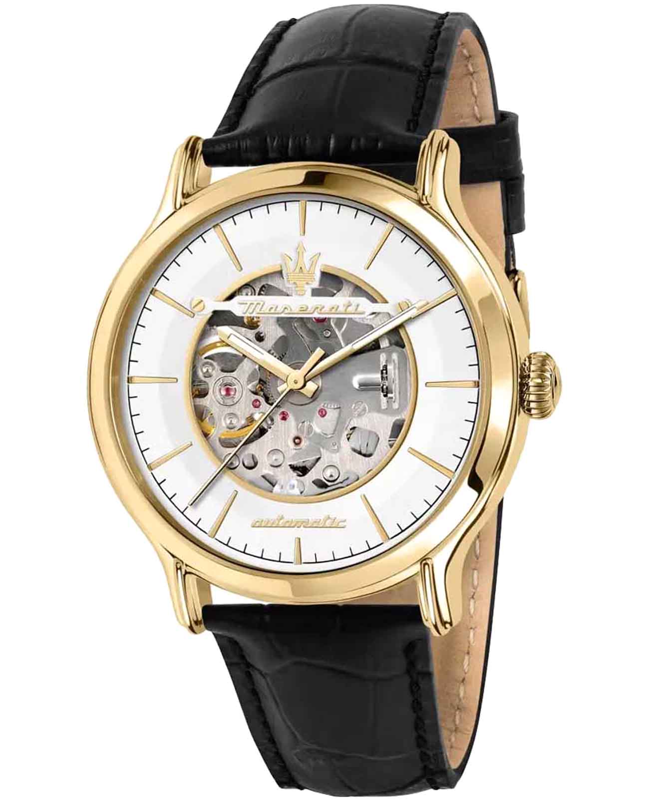 Maserati Maserati Epoca R8821118011  R8821118011 механические мужские часы белый циферблат, браслет кожаный — вид спереди