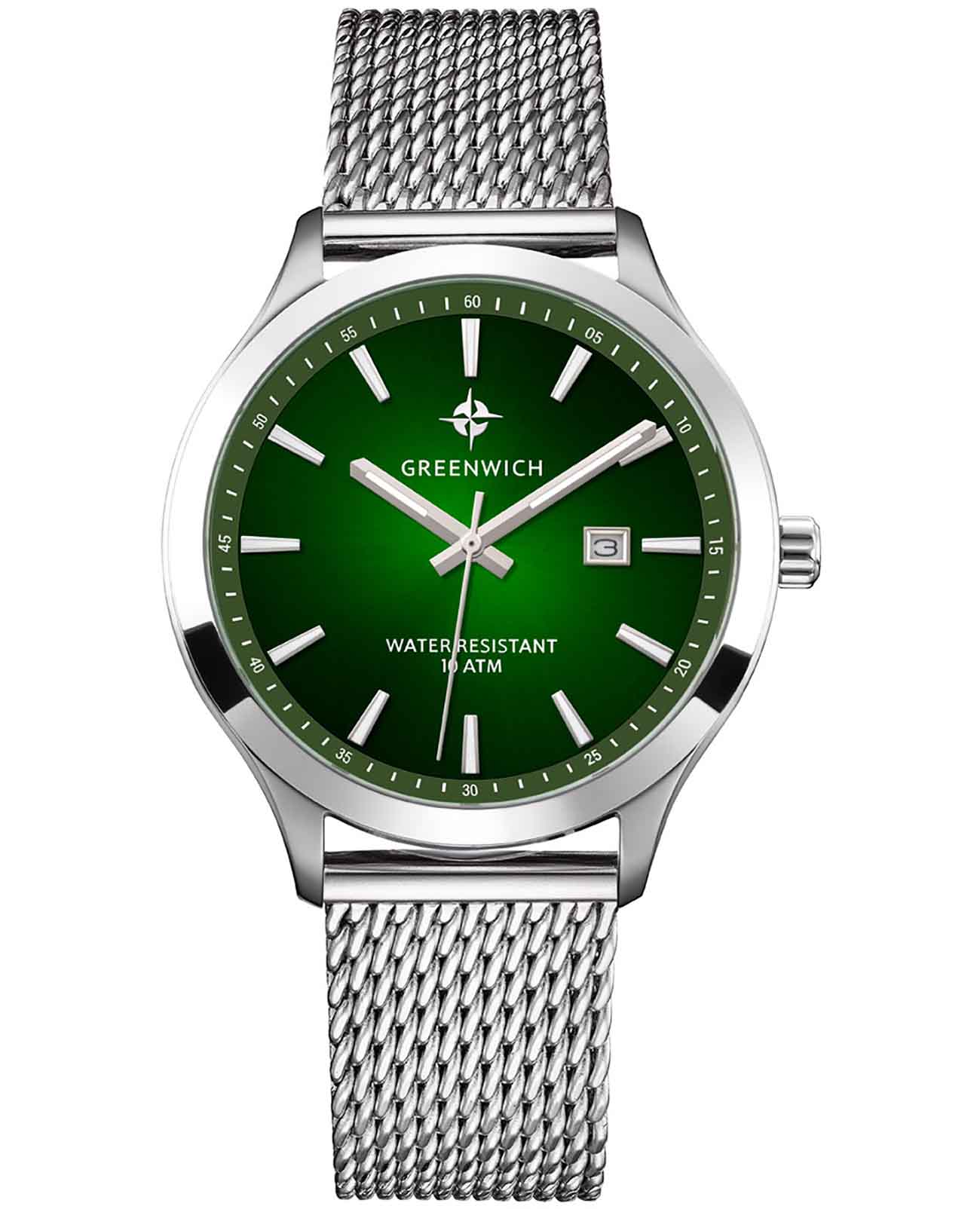 Greenwich Greenwich Helm GW 041.19.39  GW 041.19.39 кварцевые мужские часы зеленый циферблат, браслет нержавеющая сталь — вид спереди