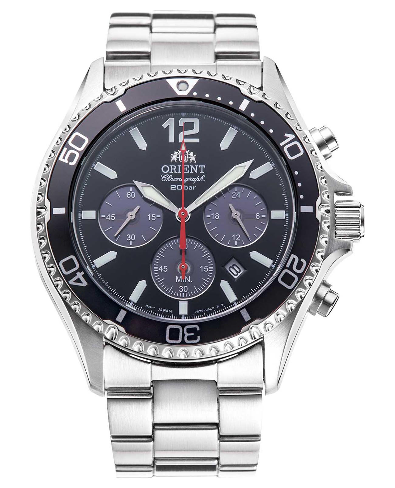 Orient Orient Chronograph RA-TX0202B (RN-TX0202B)  RA-TX0202B кварцевые мужские часы черный циферблат, браслет нержавеющая сталь — вид спереди