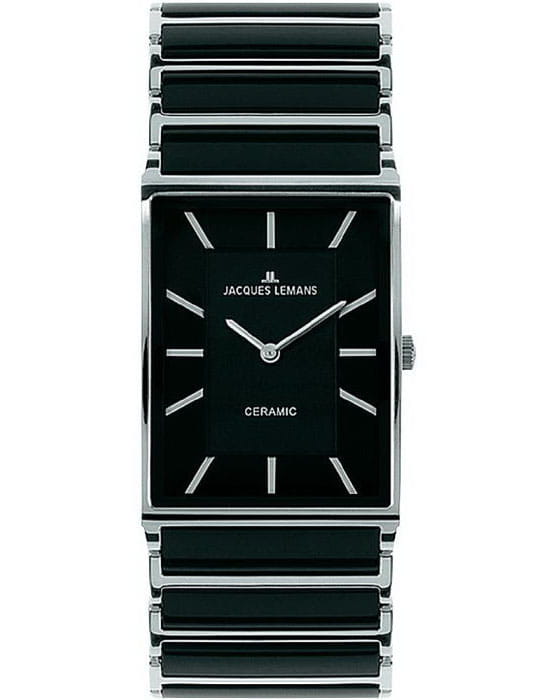 Jacques Lemans Jacques Lemans 1-1651A  1-1651A кварцевые женские часы черный циферблат, браслет сталь + керамические вставки — вид спереди