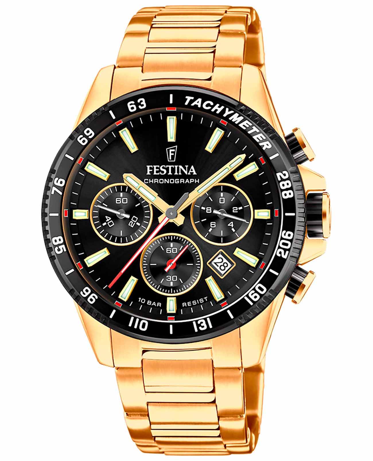 Festina Festina Timeless Chrono F20634/5  F20634/5 кварцевые мужские часы черный циферблат, браслет сталь c pvd покрытием — вид спереди