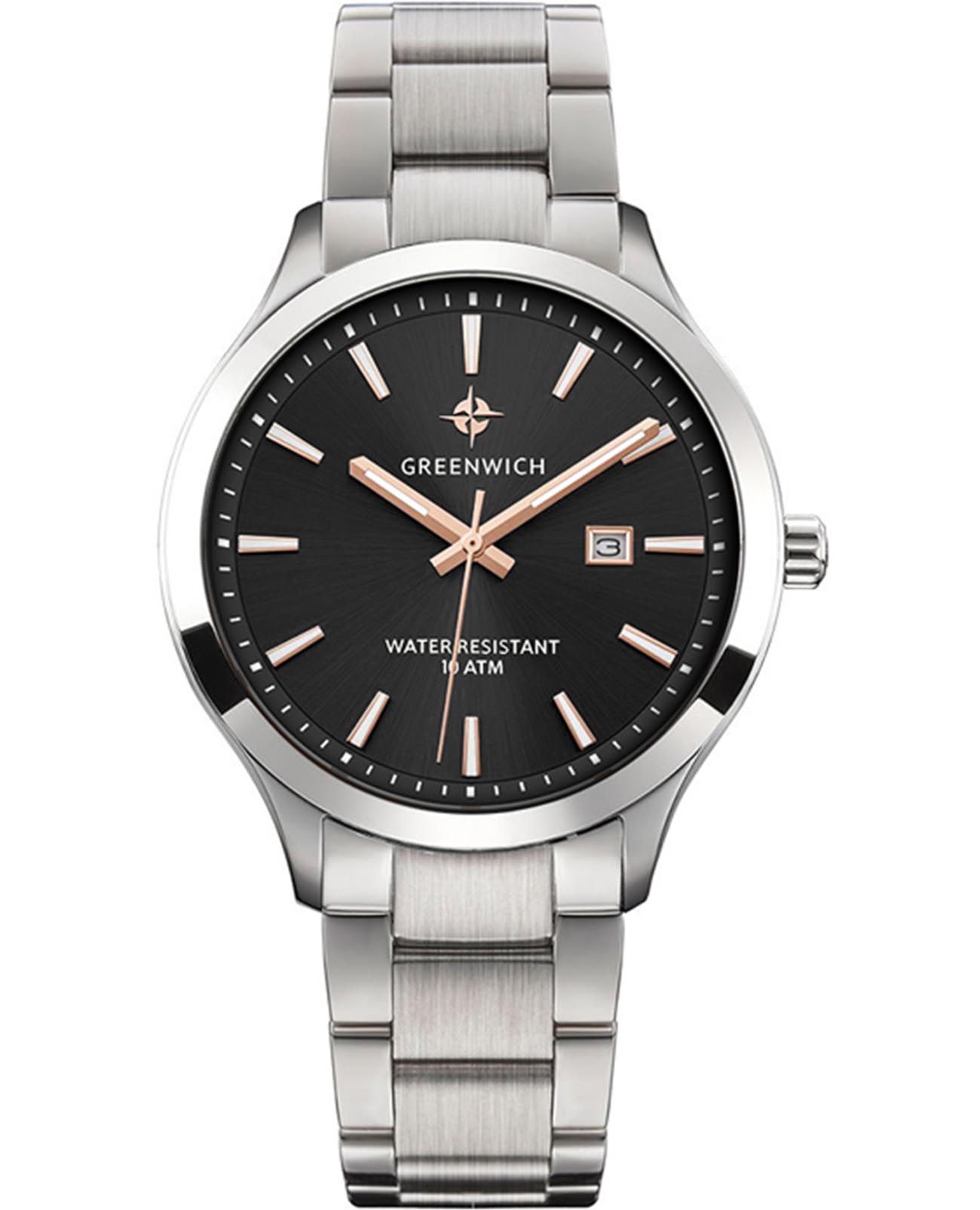 Greenwich Greenwich Helm GW 041.10.35  GW 041.10.35 кварцевые мужские часы черный циферблат, браслет нержавеющая сталь — вид спереди