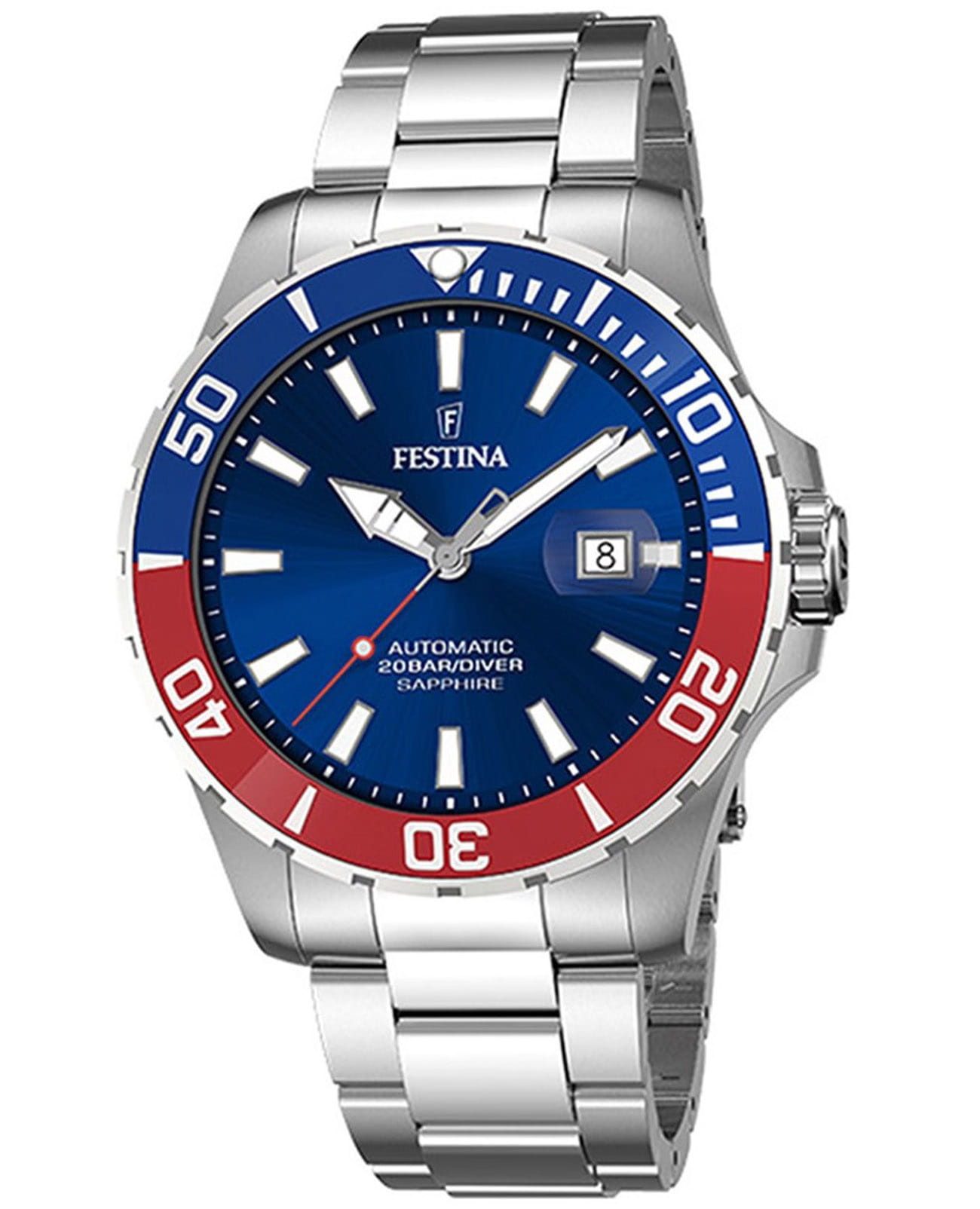 Festina Festina Automatic F20531/5  F20531/5 механические мужские часы синий циферблат, браслет нержавеющая сталь — вид спереди