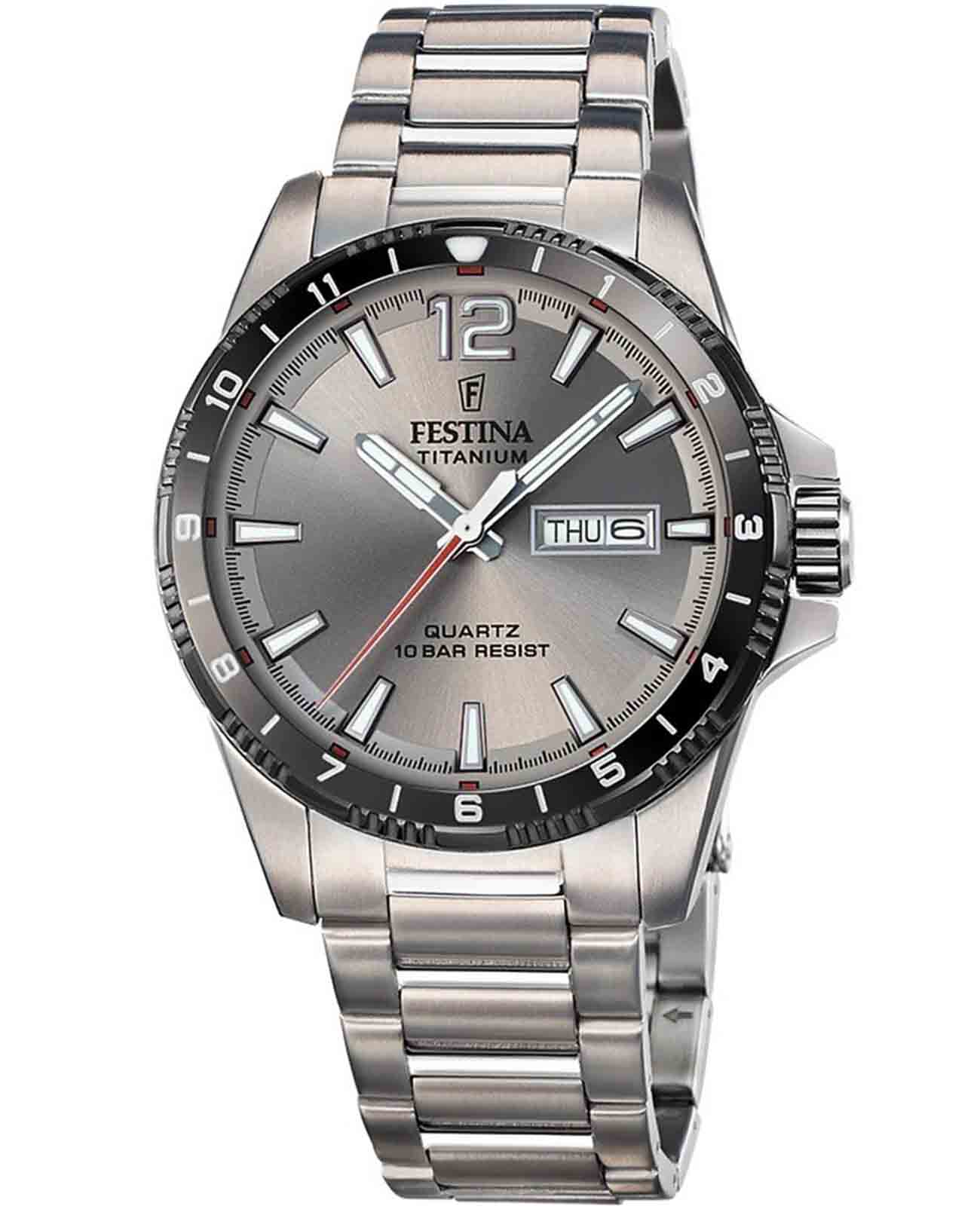 Festina Festina Titanium F20698/1   F20698/1 кварцевые мужские часы серебристый циферблат, браслет титановый — вид спереди
