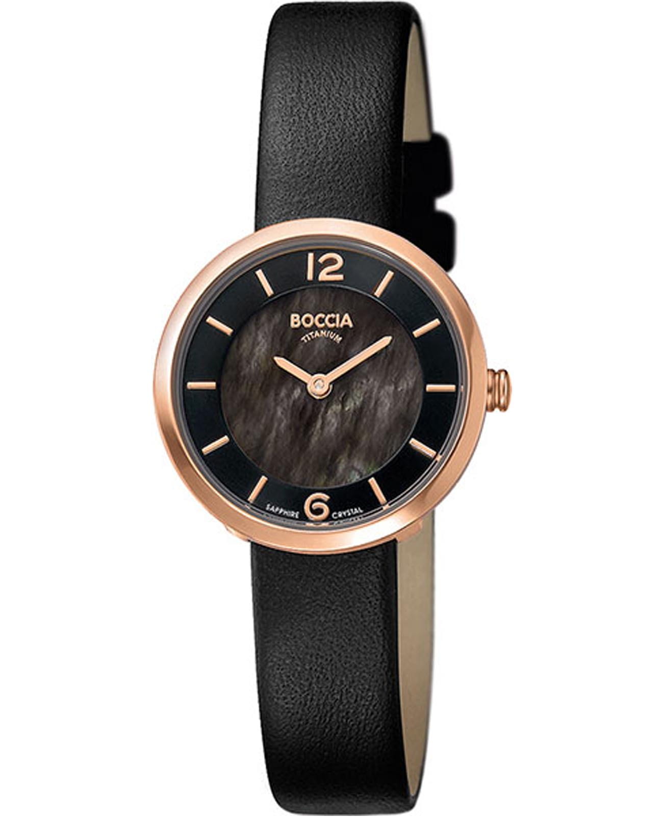 Boccia Titanium Boccia Titanium 3266-03  3266-03 кварцевые женские часы черный циферблат, браслет кожаный — вид спереди