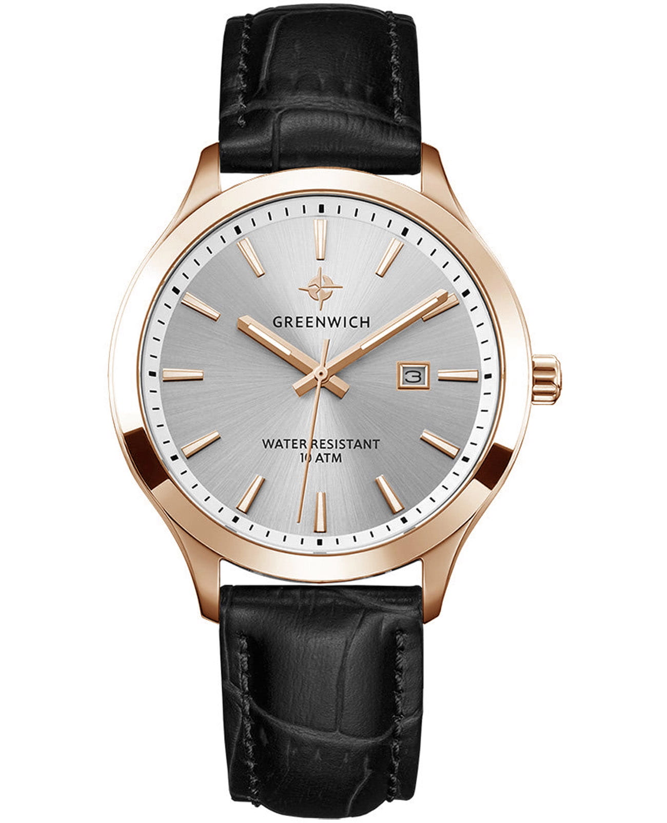 Greenwich Greenwich Helm GW 041.41.33  GW 041.41.33 кварцевые мужские часы белый циферблат, браслет кожаный — вид спереди
