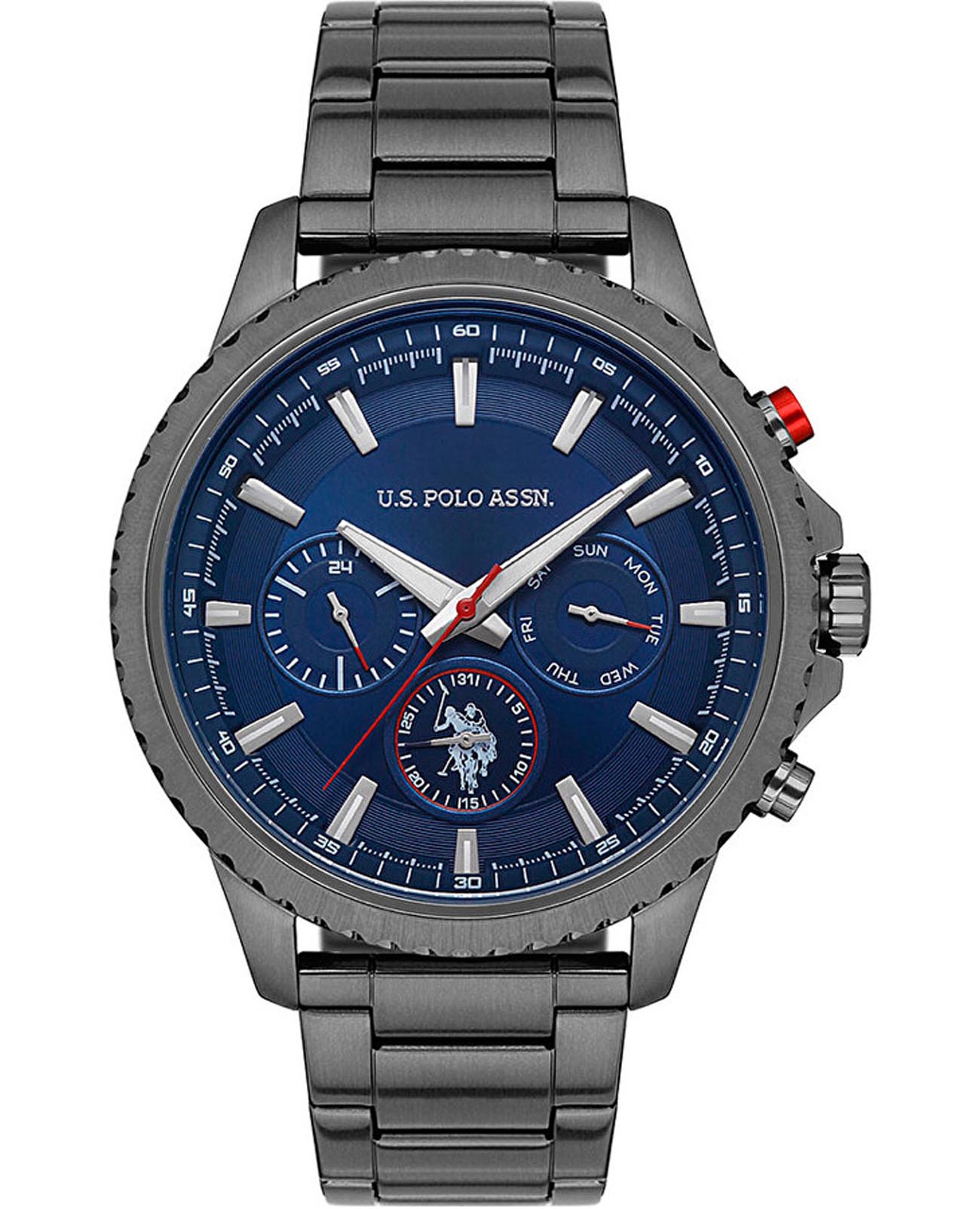 U.S. Polo Assn. U.S. Polo Assn. Crossing USPA1034-03  USPA1034-03 кварцевые мужские часы синий циферблат, браслет нержавеющая сталь с ip-покрытием — вид спереди