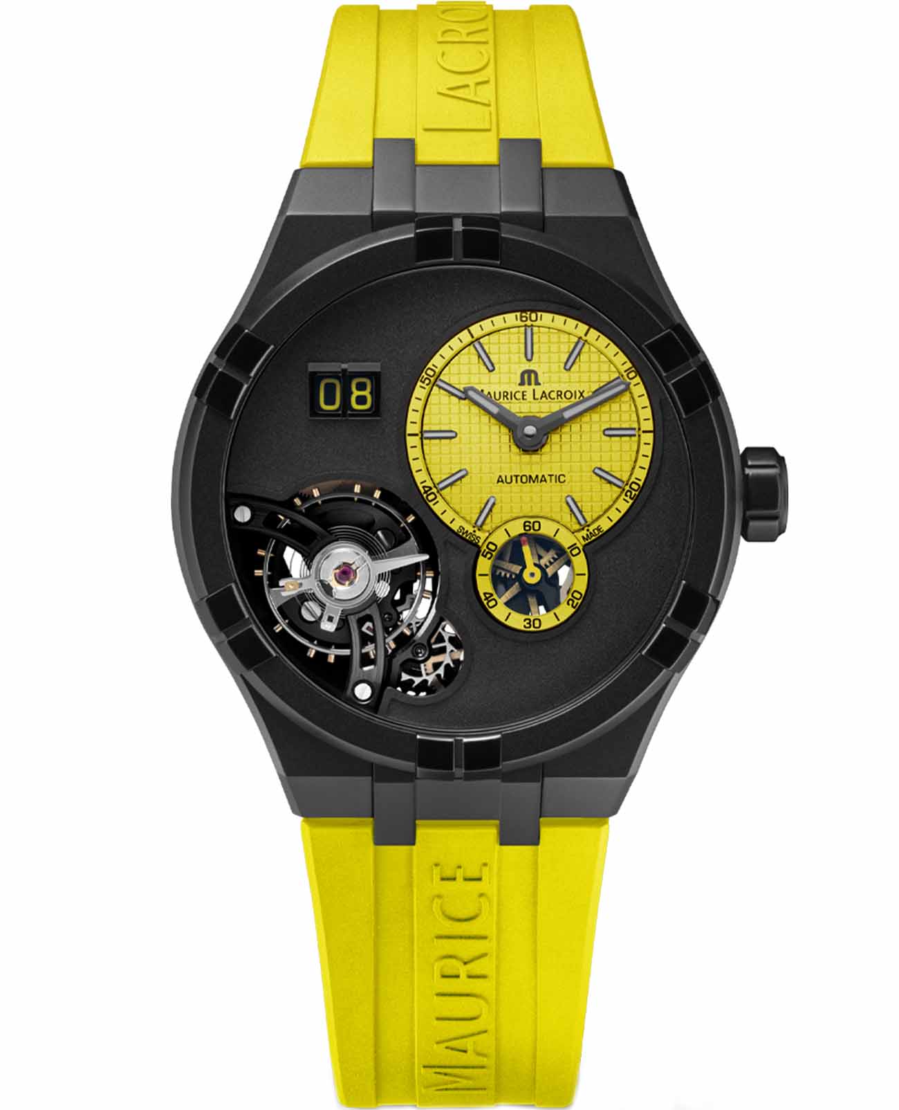 Maurice Lacroix Maurice Lacroix Aikon Master Grand Date AI6118-DLB0J-730-I  AI6118-DLB0J-730-I механические мужские часы  циферблат, браслет каучук — вид спереди