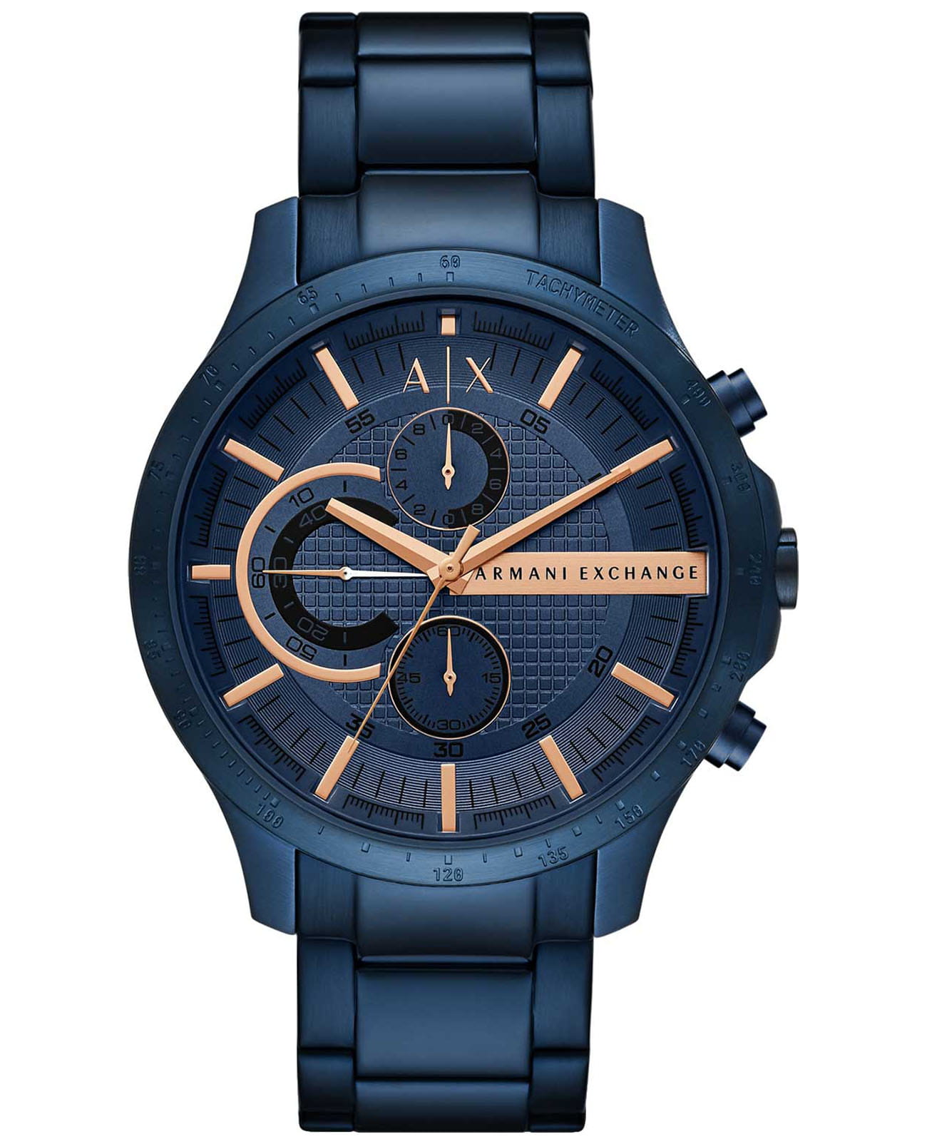 Armani Exchange Armani Exchange Cayde  AX2430  AX2430 кварцевые мужские часы синий циферблат, браслет сталь с ip покрытием — вид спереди