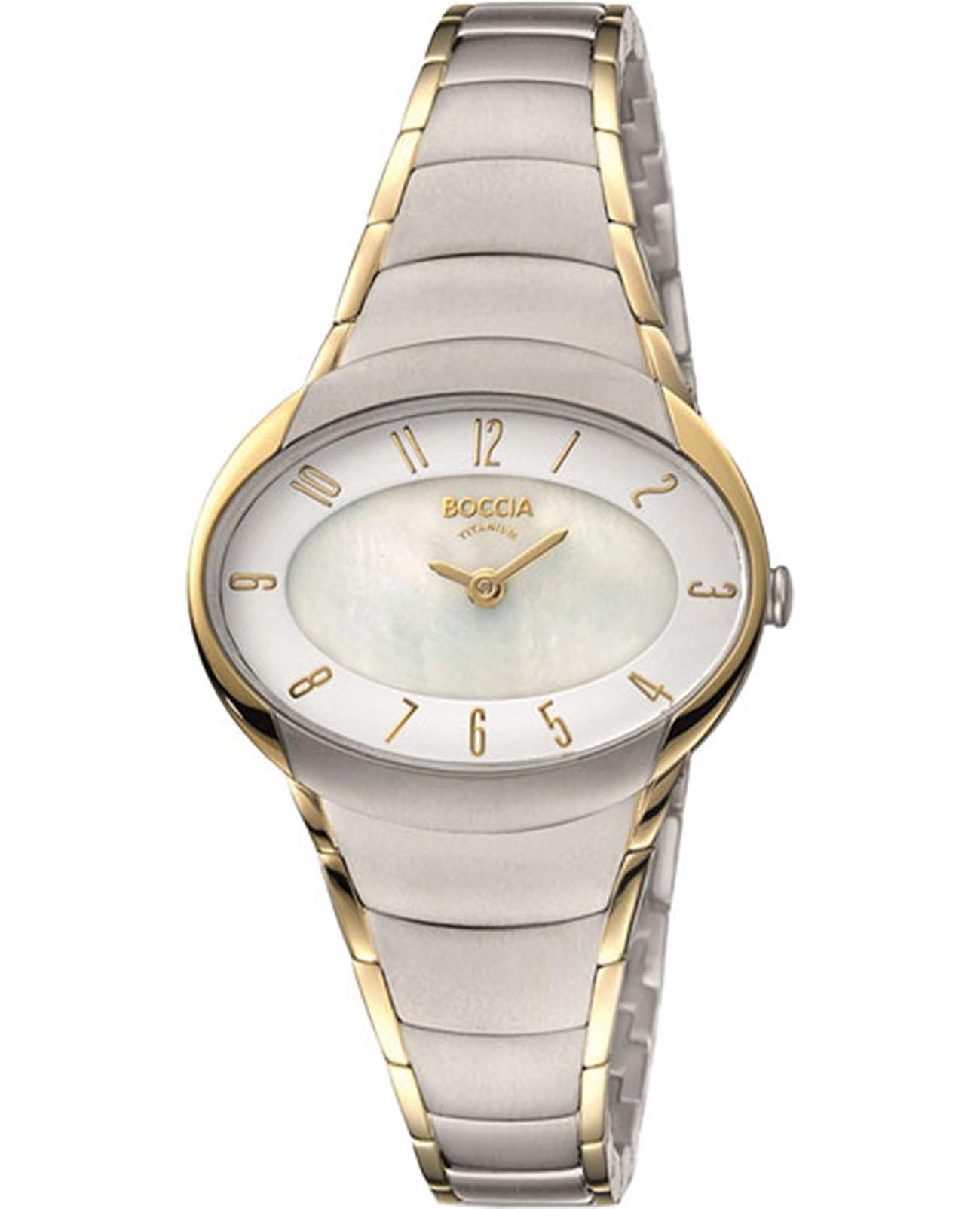 Boccia Titanium Boccia Titanium 3255-04  3255-04 кварцевые женские часы белый циферблат, браслет титановый c pvd покрытием — вид спереди