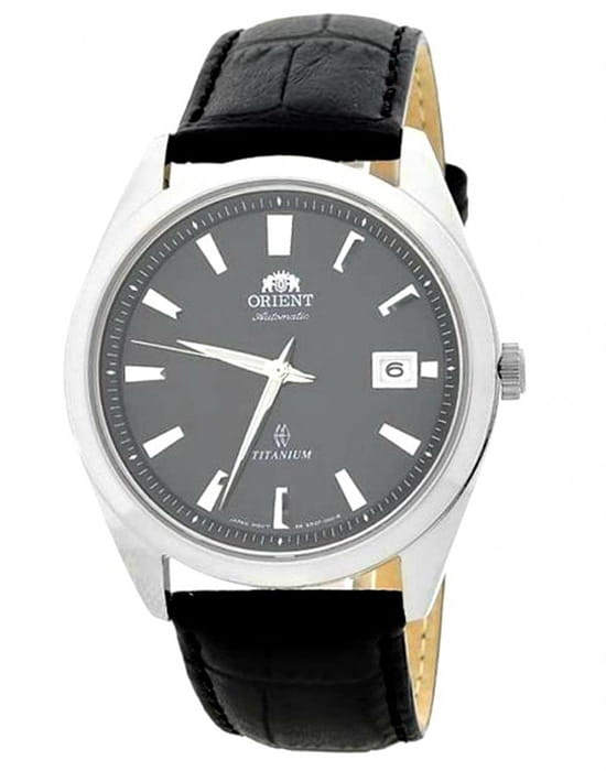 Orient Orient ER2F003B (FER2F003B)  FER2F003B механические мужские часы черный циферблат, браслет кожаный — вид спереди