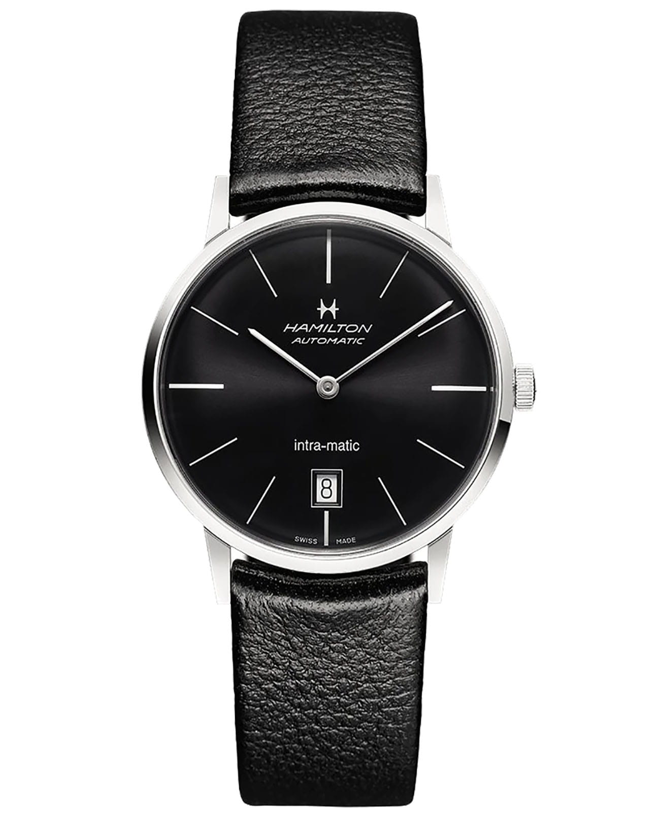 Hamilton Hamilton American Classic Intra-Matic Auto H38455731  H38455731 механические мужские часы черный циферблат, браслет кожаный — вид спереди