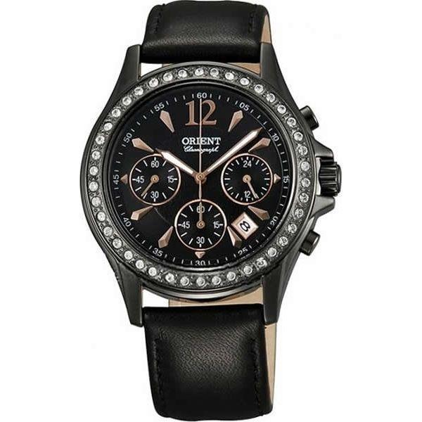 Orient Orient TW00001B (FTW00001B)  FTW00001B  женские часы черный циферблат, браслет кожа + текстиль — вид спереди