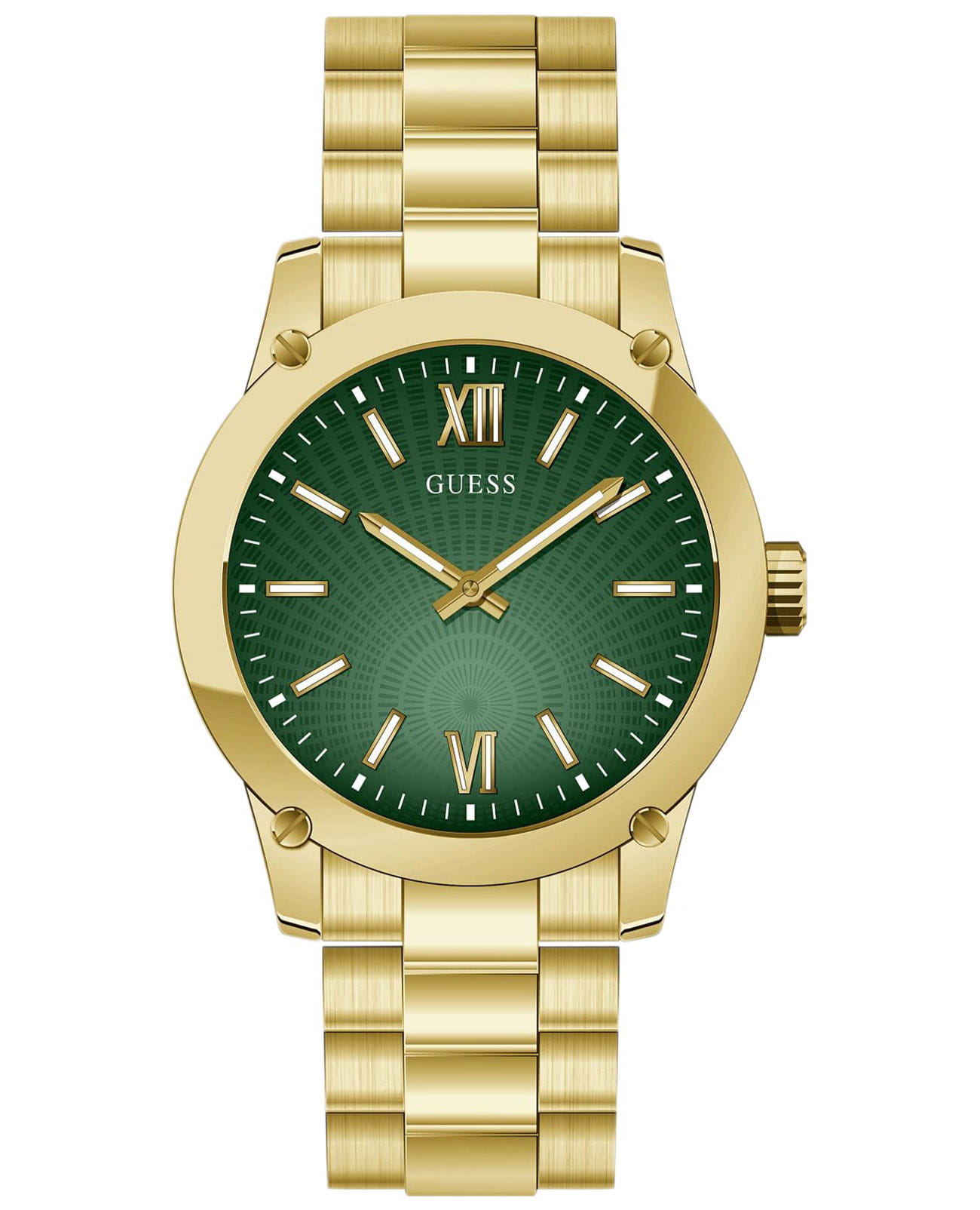 Guess Guess Crescent GW0574G2  GW0574G2 кварцевые мужские часы зеленый циферблат, браслет сталь c pvd покрытием — вид спереди