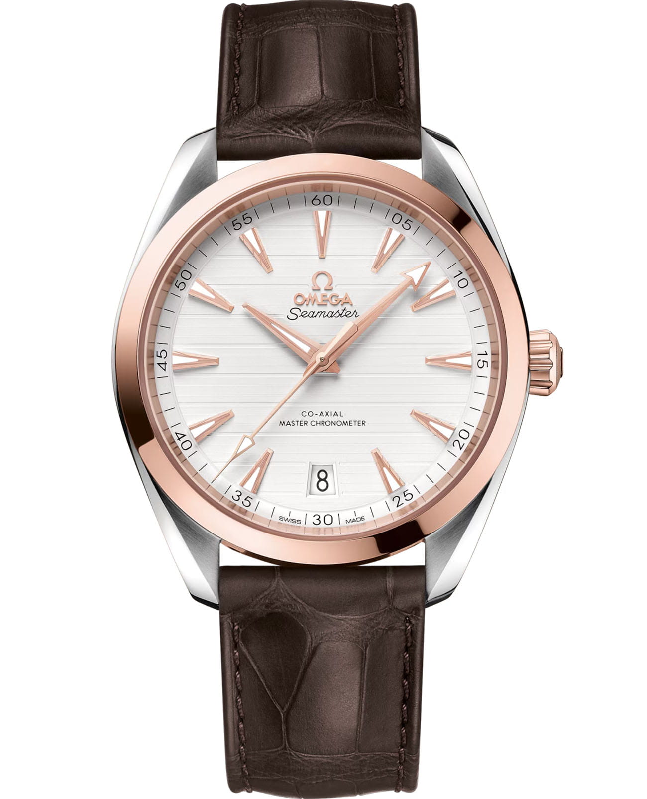 Omega Omega Seamaster Aqua Terra 220.23.41.21.02.001 Aqua Terra 22023412102001 механические мужские часы белый циферблат, браслет кожаный — вид спереди
