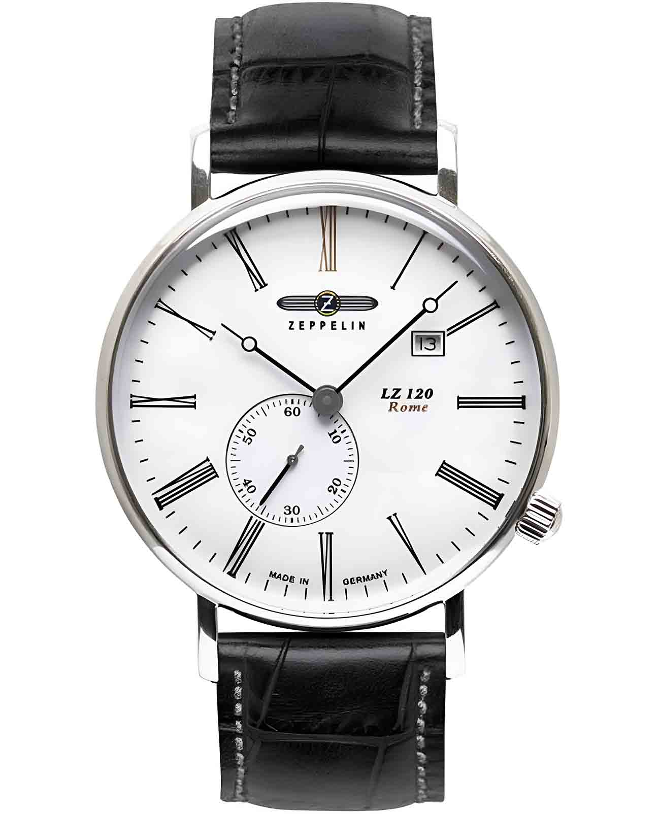 Zeppelin Zeppelin LZ120 Rome 71341  71341 кварцевые мужские часы белый циферблат, браслет кожаный — вид спереди