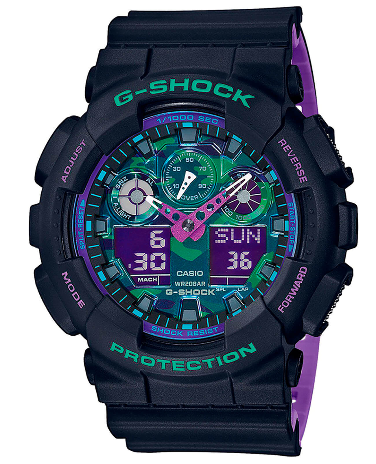 Casio Casio G-Shock GA-100BL-1A GA-100 GA-100BL-1AER электронные мужские часы цветной циферблат, браслет пластик — вид спереди
