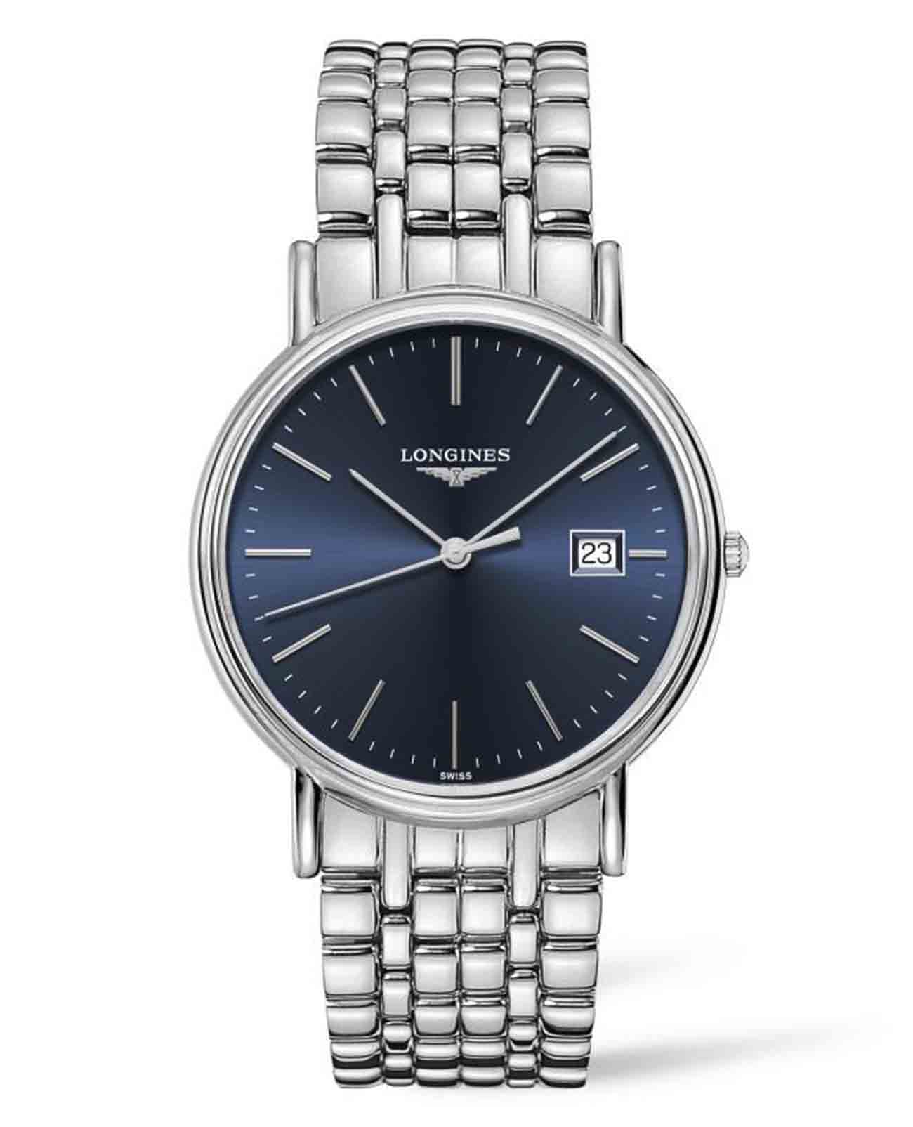 Longines Longines Presence L4.790.4.92.6  L47904926 кварцевые мужские часы синий циферблат, браслет нержавеющая сталь — вид спереди
