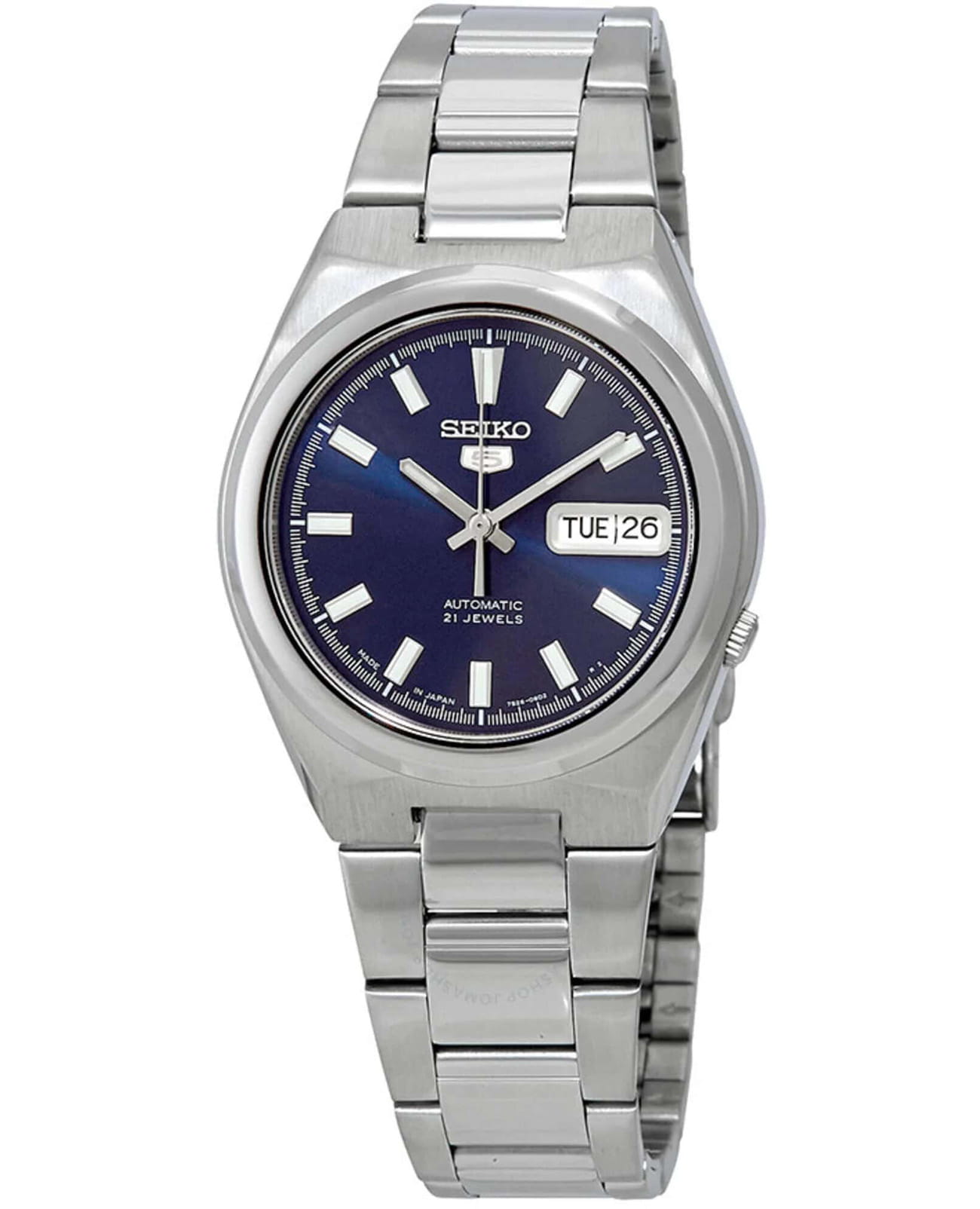 Seiko Seiko 5 SNKC51J1  SNKC51J1 механические мужские часы синий циферблат, браслет нержавеющая сталь — вид спереди