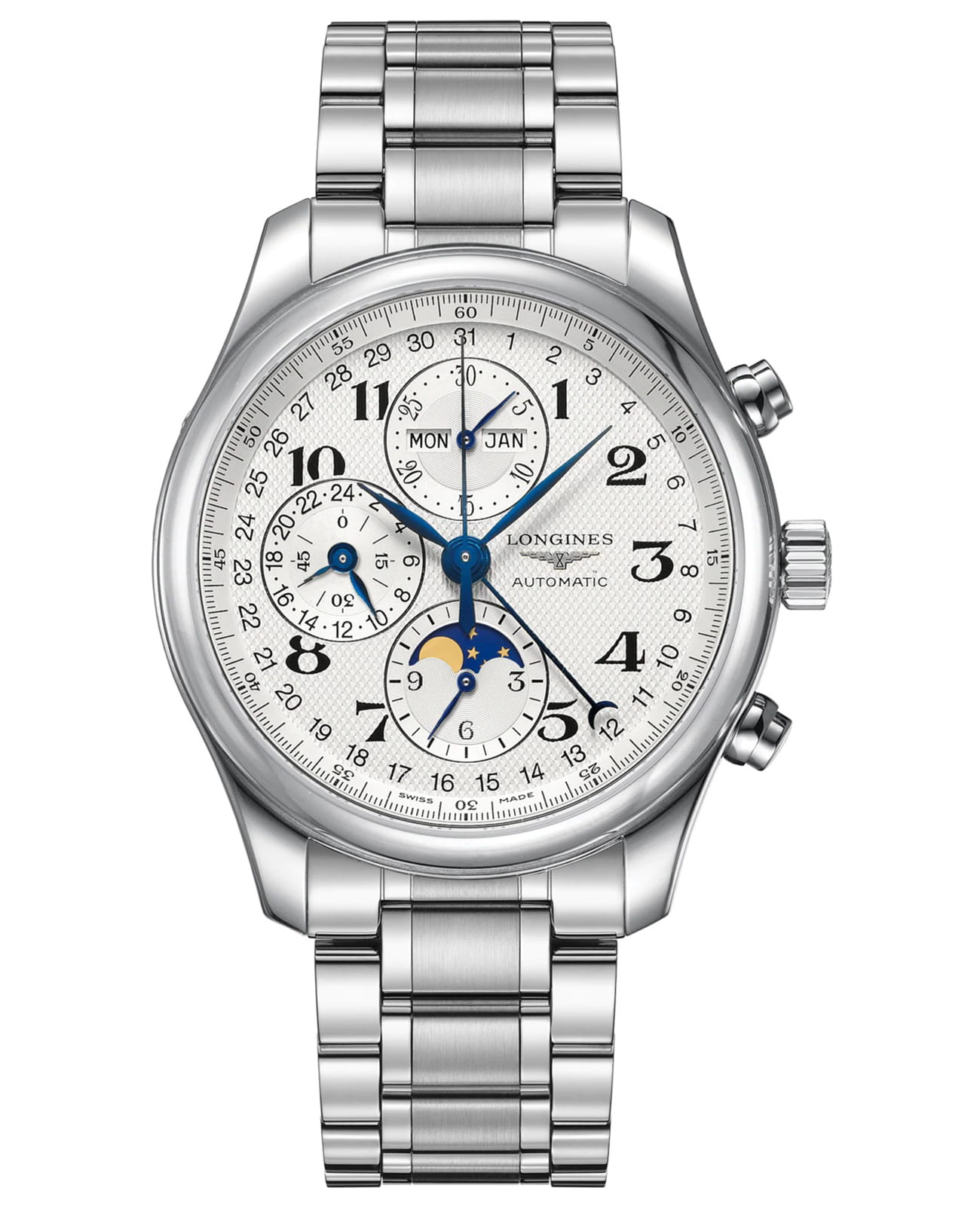 Longines Longines Master Collection L2.773.4.78.6  l27734786 кварцевые мужские часы серебристый циферблат, браслет нержавеющая сталь — вид спереди