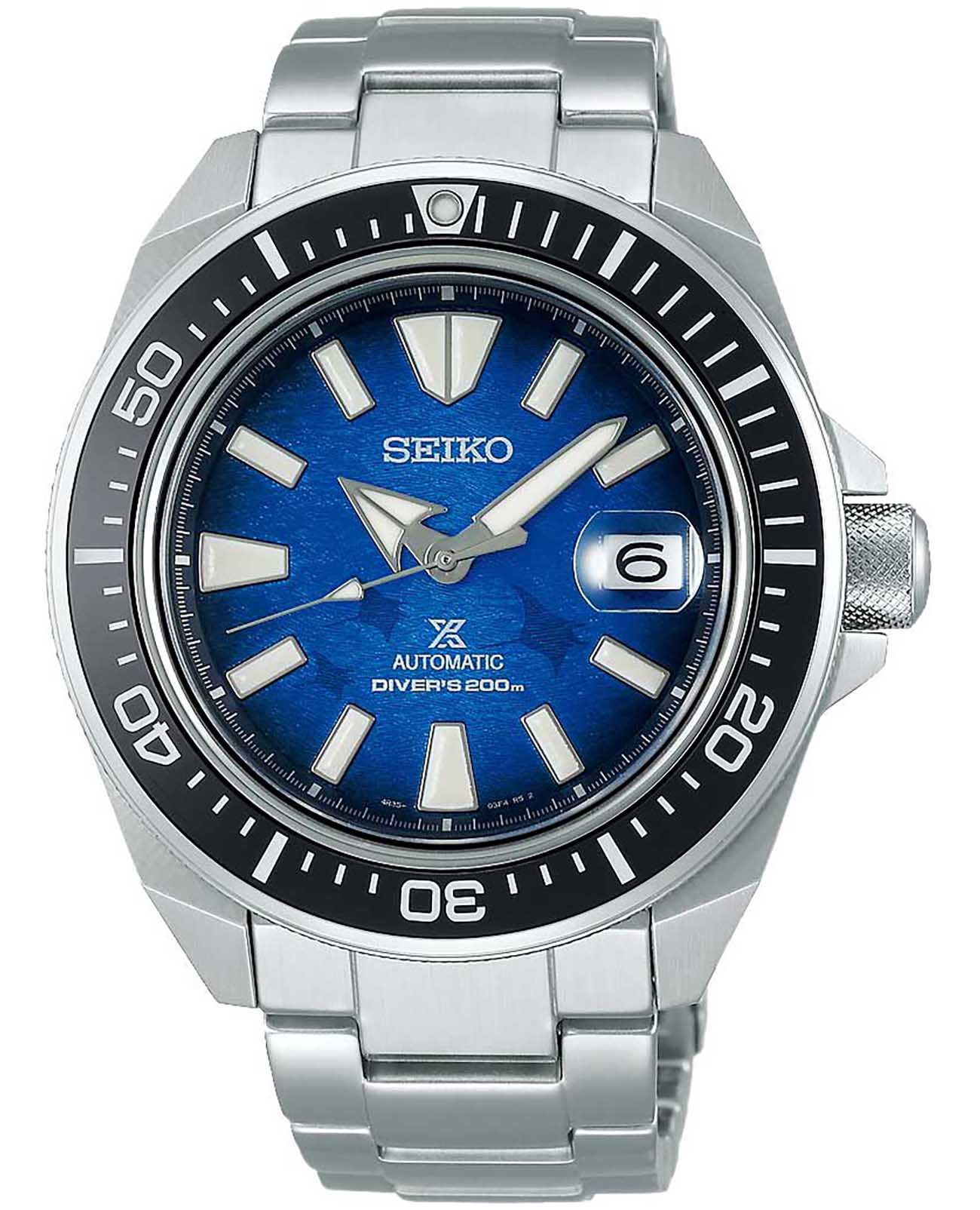 Seiko Seiko Prospex SRPE33K1  SRPE33K1 механические мужские часы синий циферблат, браслет нержавеющая сталь — вид спереди