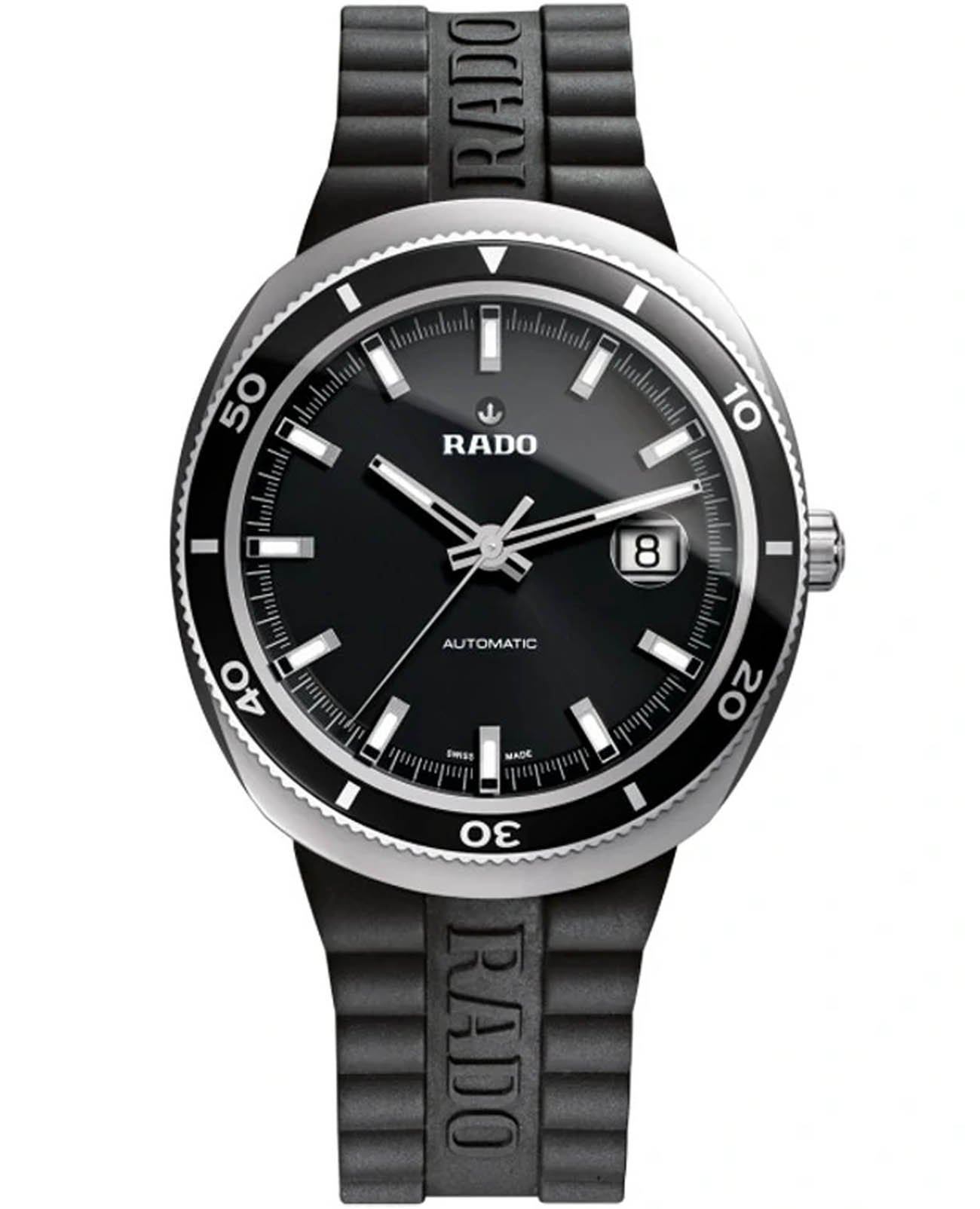 Rado Rado D-Star R15959159 Automatic R15959159 механические мужские часы черный циферблат, браслет каучук — вид спереди