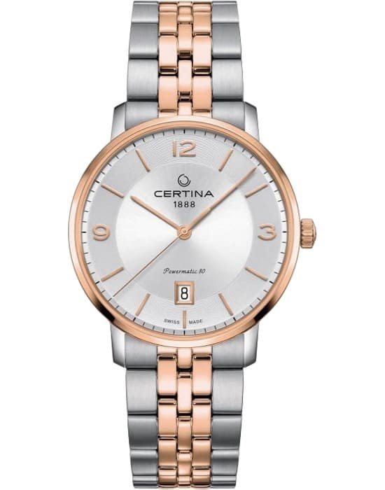 Certina Certina DS Caimano Powermatic 80 C035.407.22.037.01 DS Caimano C0354072203701 механические мужские часы серебристый циферблат, браслет сталь c pvd покрытием — вид спереди