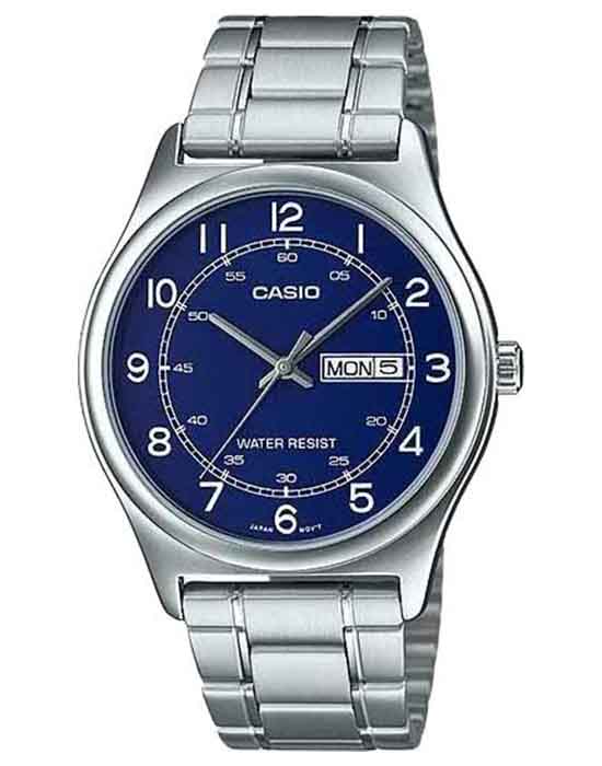 Casio Casio Collection MTP-V006D-2BUDF (MTP-V006D-2B)  MTP-V006D-2B кварцевые мужские часы синий циферблат, браслет нержавеющая сталь — вид спереди