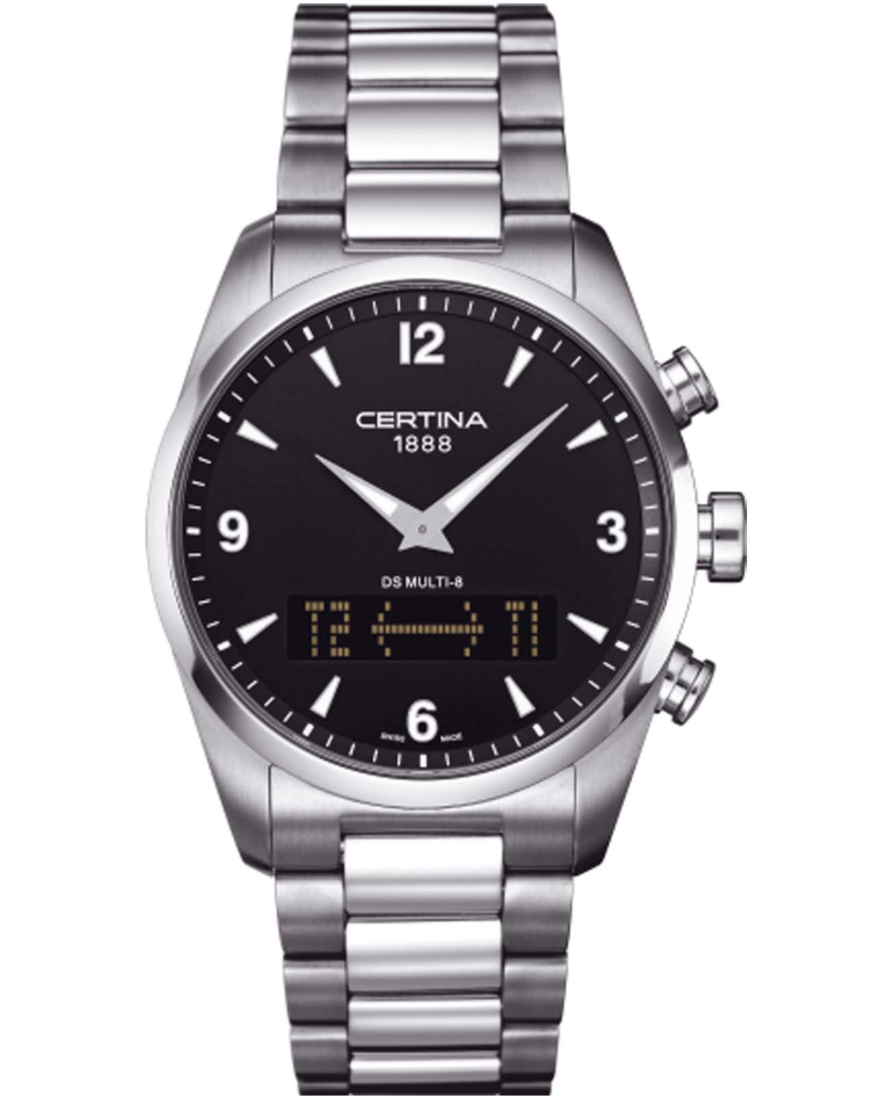 Certina Certina DS Multi-8 C020.419.11.057.00  C0204191105700 кварцевые мужские часы черный циферблат, браслет нержавеющая сталь — вид спереди