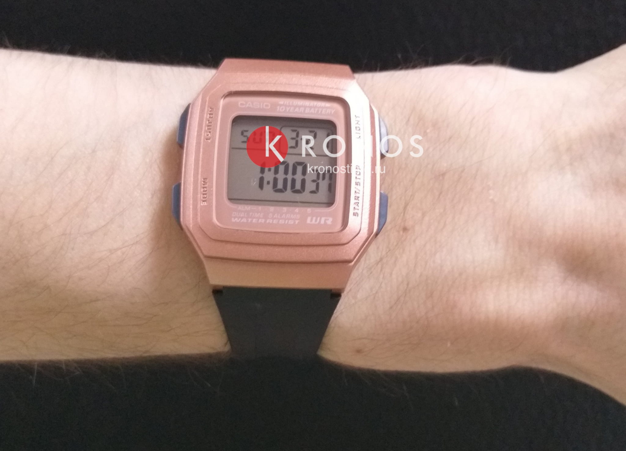 Casio Casio Illuminator F-201WAM-5A женские часы розовый циферблат на запястье