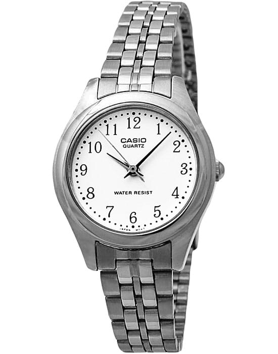 Casio Casio Collection LTP-1129PA-7BEG  LTP-1129PA-7B кварцевые женские часы белый циферблат, браслет нержавеющая сталь — вид спереди
