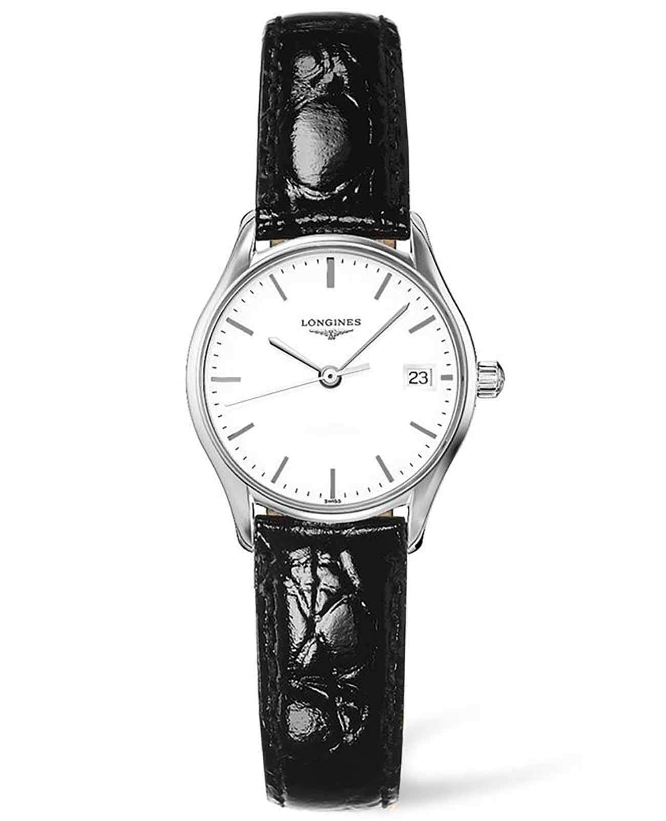 Longines Longines Lyre L4.259.4.12.2  L42594122 кварцевые женские часы белый циферблат, браслет кожаный — вид спереди