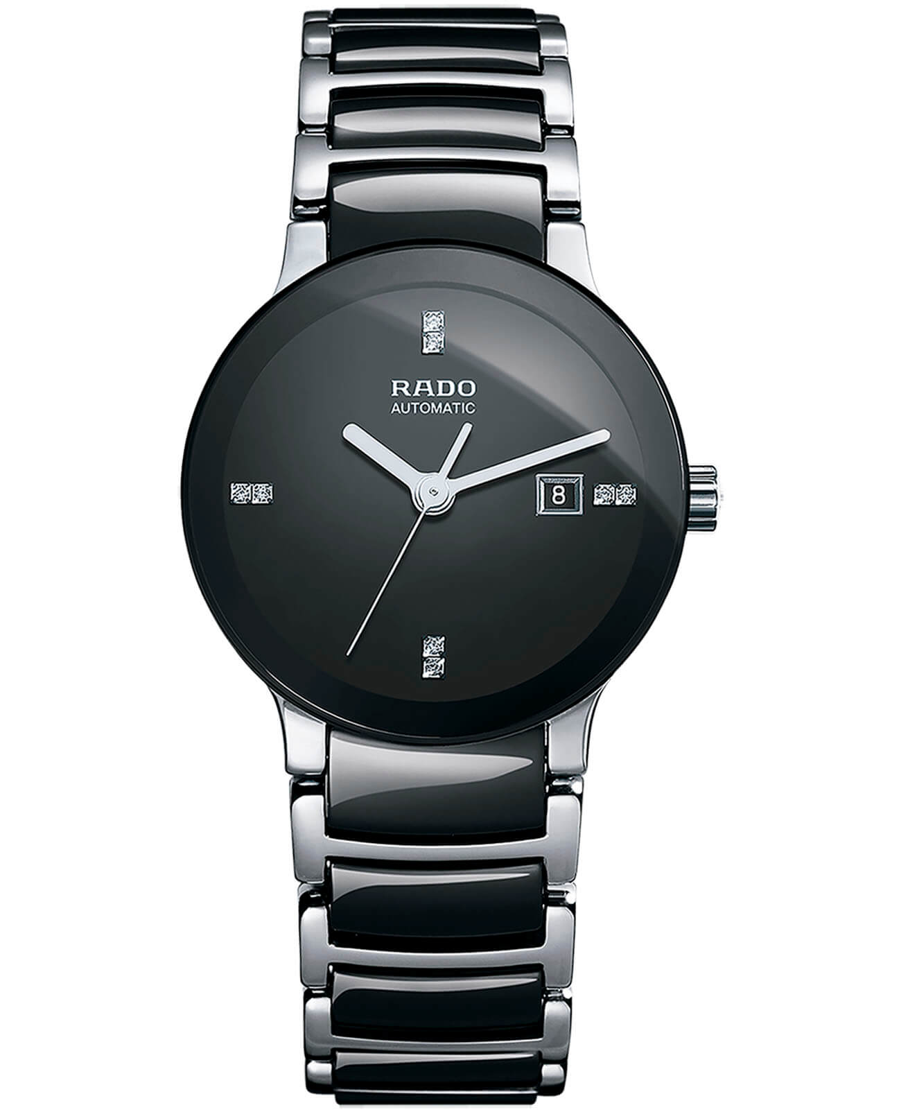 Rado Rado Centrix Automatic Diamonds R30942702 Automatic R30942702 механические женские часы черный циферблат, браслет сталь + высокотехнологичная керамика — вид спереди
