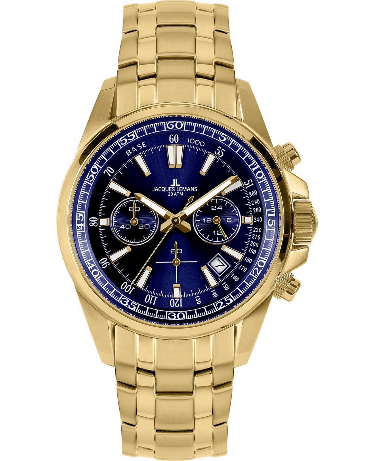 Jacques Lemans Jacques Lemans Sport 1-2117O  1-2117O кварцевые мужские часы синий циферблат, браслет нержавеющая сталь — вид спереди