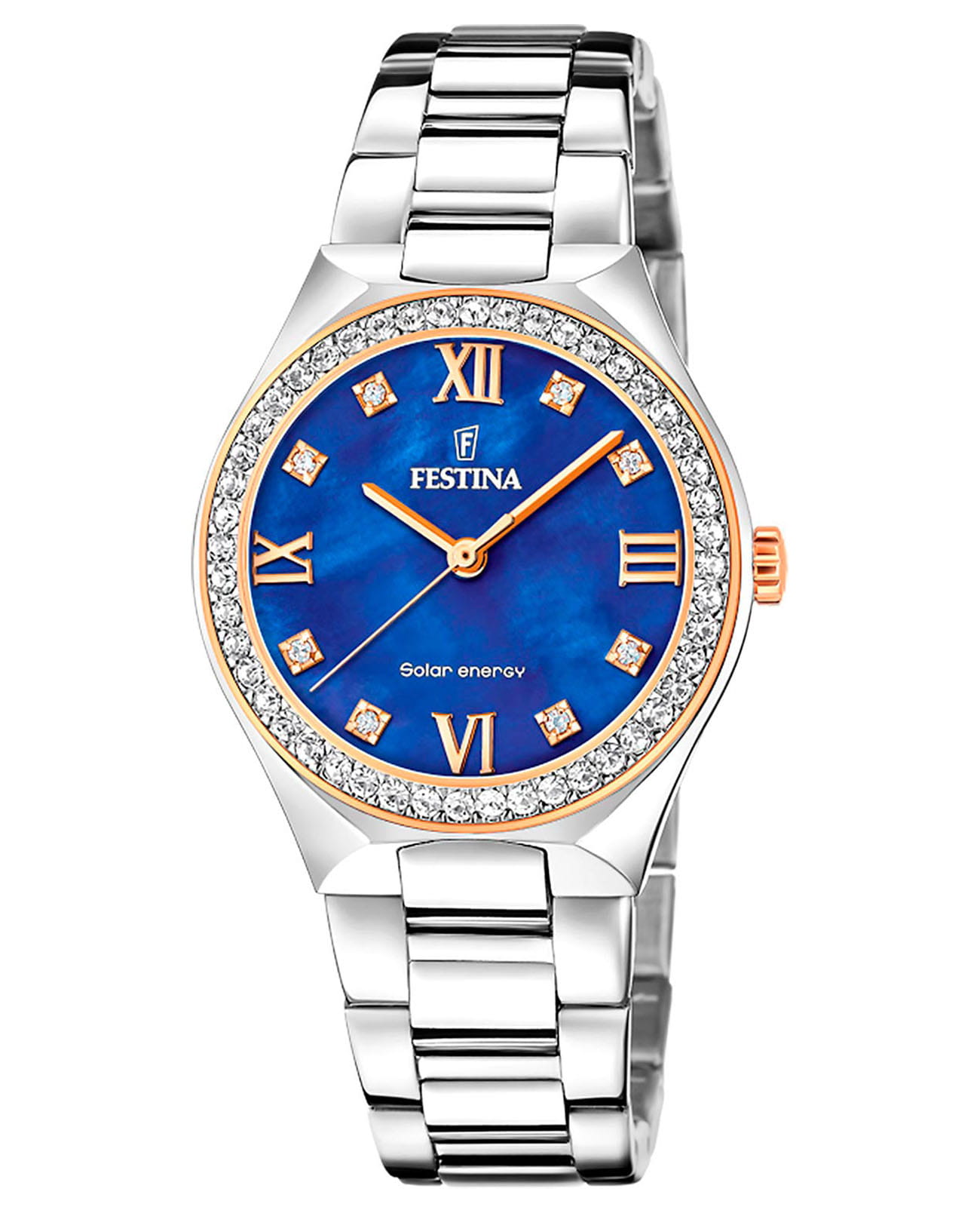 Festina Festina Solar F20658/2  F20658/2 кварцевые женские часы синий циферблат, браслет нержавеющая сталь 316l — вид спереди