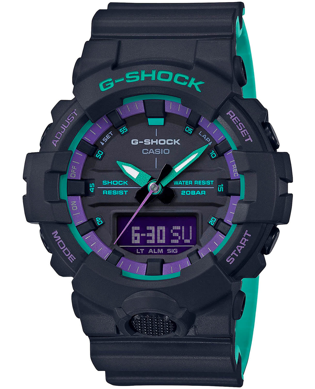 Casio Casio G-Shock GA-800BL-1A GA GA-800BL-1AER электронные мужские часы черный циферблат, браслет пластик — вид спереди