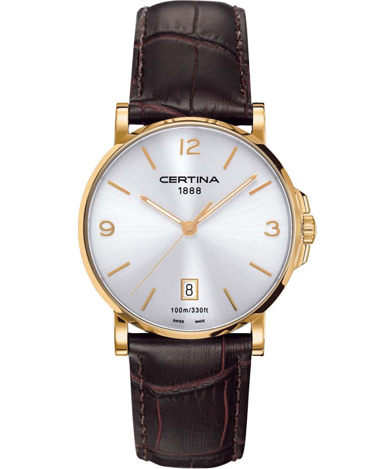 Certina Certina DS Caimano C017.410.36.037.00 DS Caimano C0174103603700 кварцевые мужские часы белый циферблат, браслет кожаный — вид спереди