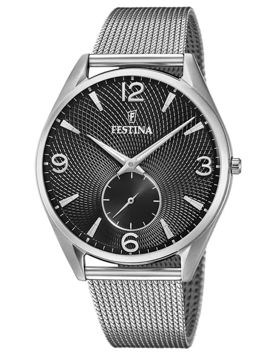 Festina Festina Retro F6869/4  F6869/4 кварцевые мужские часы черный циферблат, браслет нержавеющая сталь — вид спереди