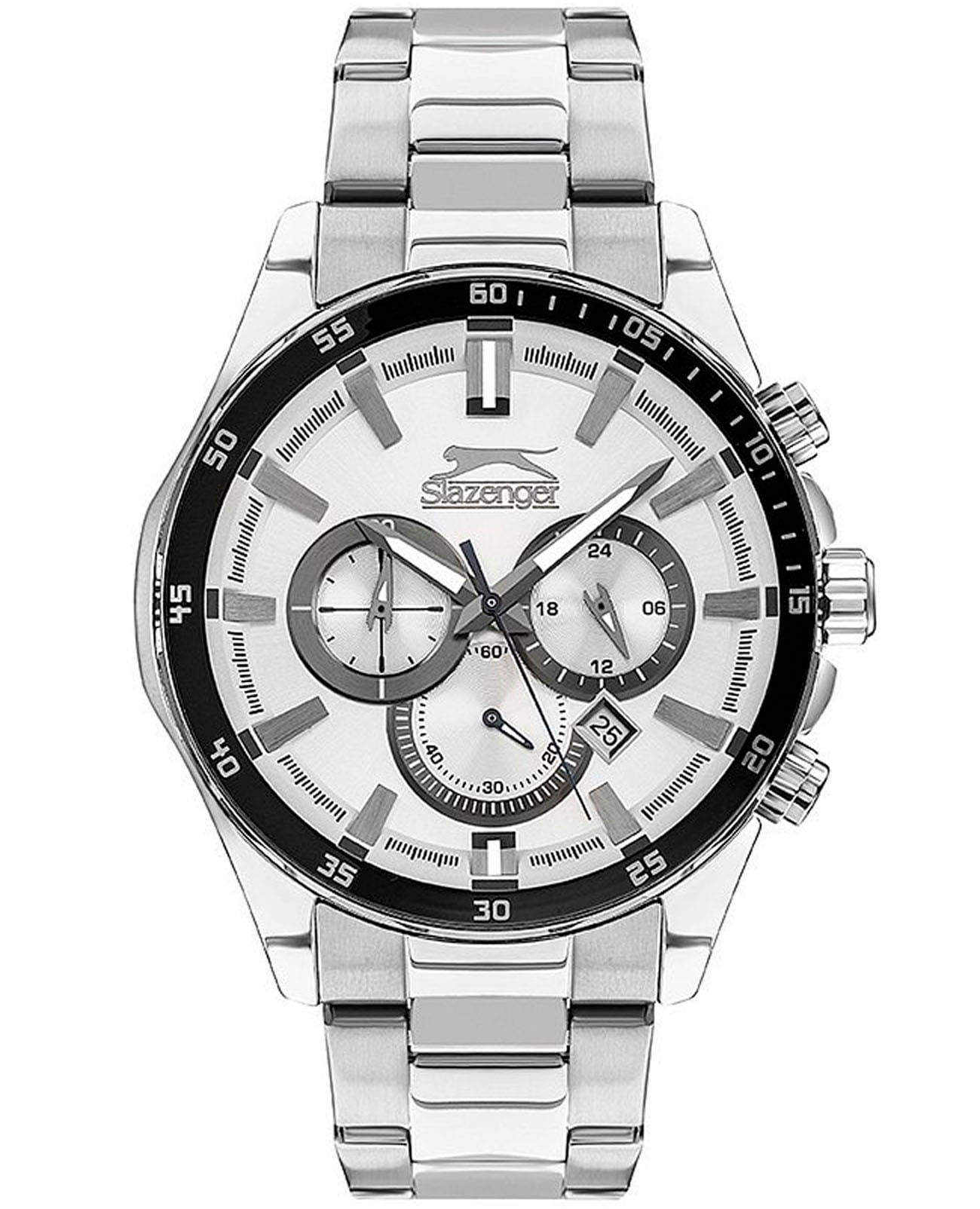 Slazenger Slazenger Sport SL.09.2078.2.02  SL.09.2078.2.02 кварцевые мужские часы белый циферблат, браслет суперметалл — вид спереди